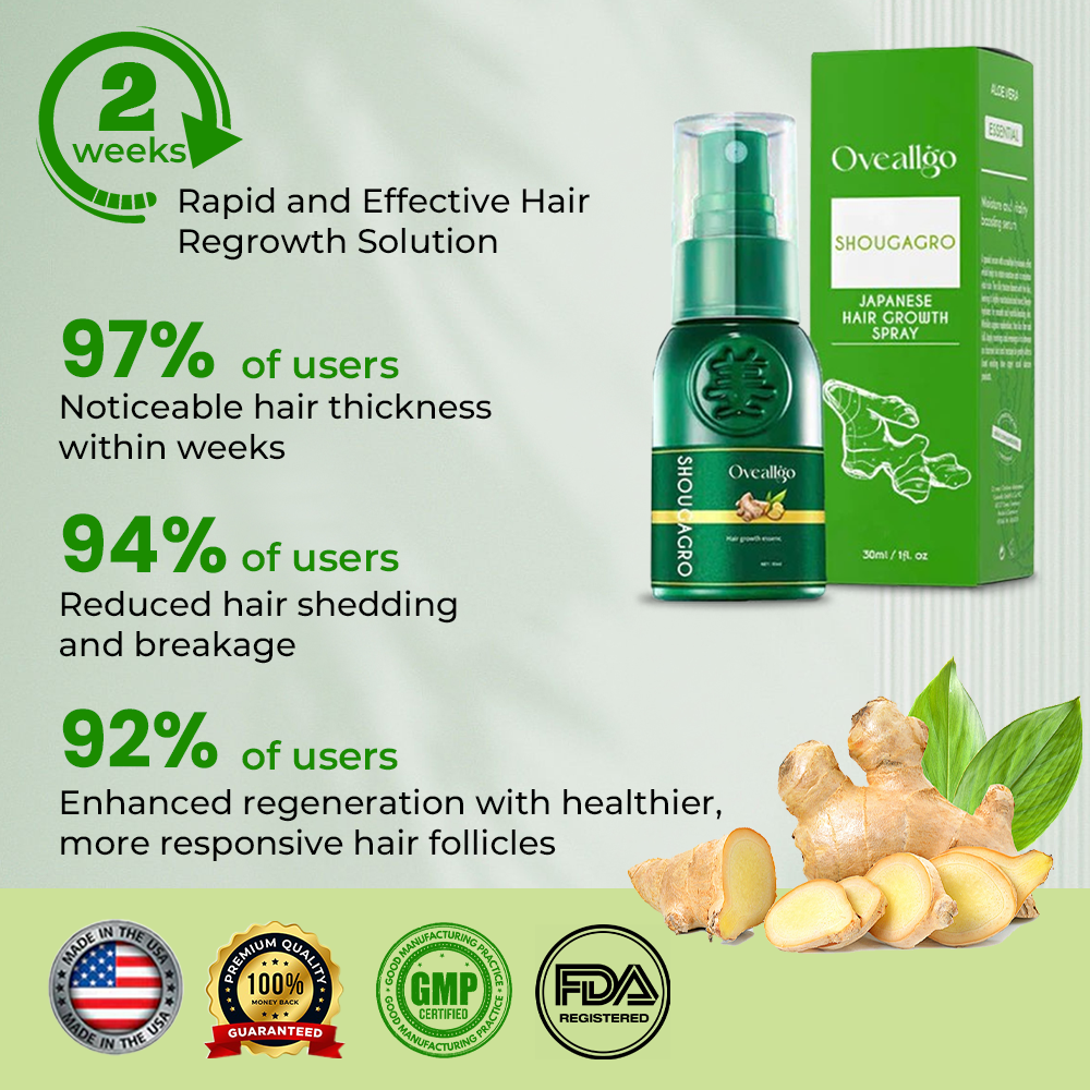 ✅Official Store: Oveallgo™ New ShougaGRO Japanese Hair Growth Spray👨⚕️Endorsed by AHLA (Clinically proven to promote hair regrowth, strengthen follicles, improve scalp health, and combat hair thinning)