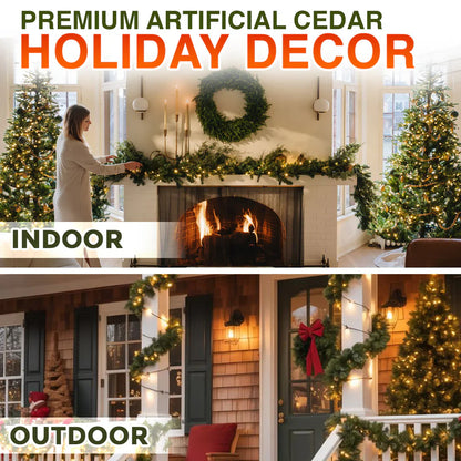 Artificial Cedar Garland🇺🇸Green Pine Garland for Table, Mantel, Wall – Perfect for Indoor & Outdoor Christmas Decorations