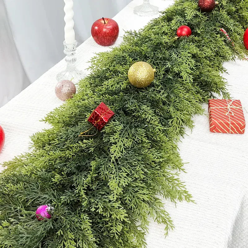 Artificial Cedar Garland🇺🇸Green Pine Garland for Table, Mantel, Wall – Perfect for Indoor & Outdoor Christmas Decorations